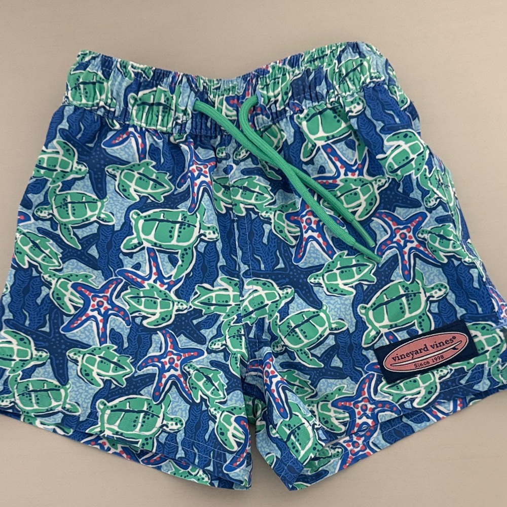 Vineyard Vines Blue and Green Turtle Swim Shorts